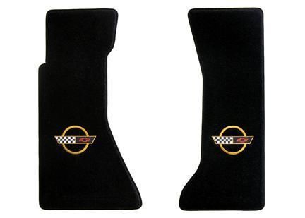 1995-1996 C4 Corvette Classic Loop Black Floor Mat Set - Gold Circle Flags Logo