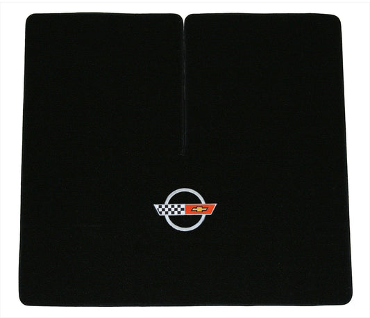 C4 Corvette Hardtop Classic Loop Black Rear Deck Mat - Silver Circle Flags Logo
