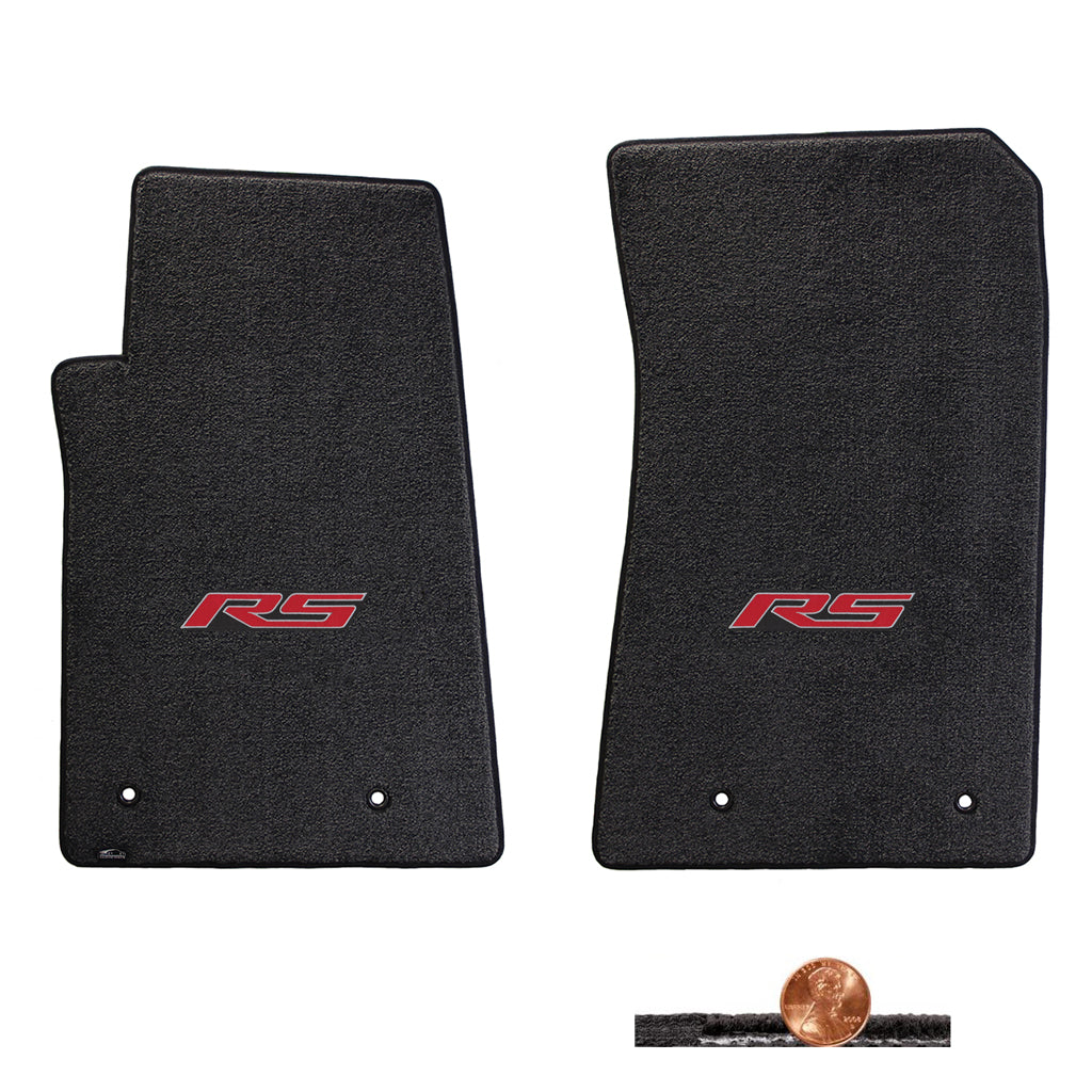 2010-2015 Chevy Camaro Ebony 2pc Classic Loop Floor Lloyd Mats Set - Red RS Logo