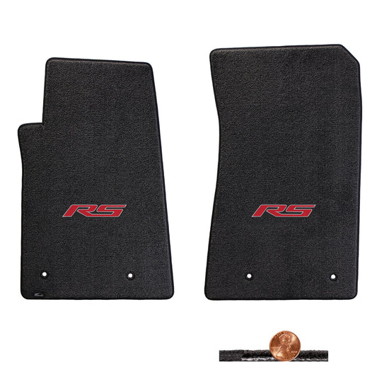 2010-2015 Chevy Camaro Ebony 2pc Classic Loop Floor Lloyd Mats Set - Red RS Logo