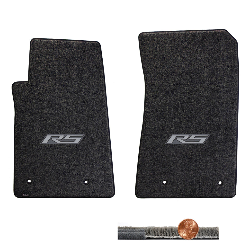 2010-2015 Chevy Camaro Ebony 2pc Ultimat Front Floor Mats Set - Silver RS Logo