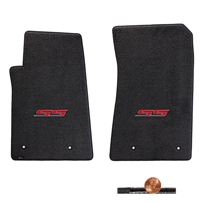 2010-2015 Chevy Camaro Ebony 2pc Classic Loop Front Floor Mats - Red SS Logo