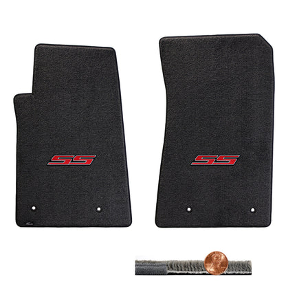 2010-2015 Chevy Camaro Ebony 2pc Ultimat Front Floor Mats Set - Red SS Logo