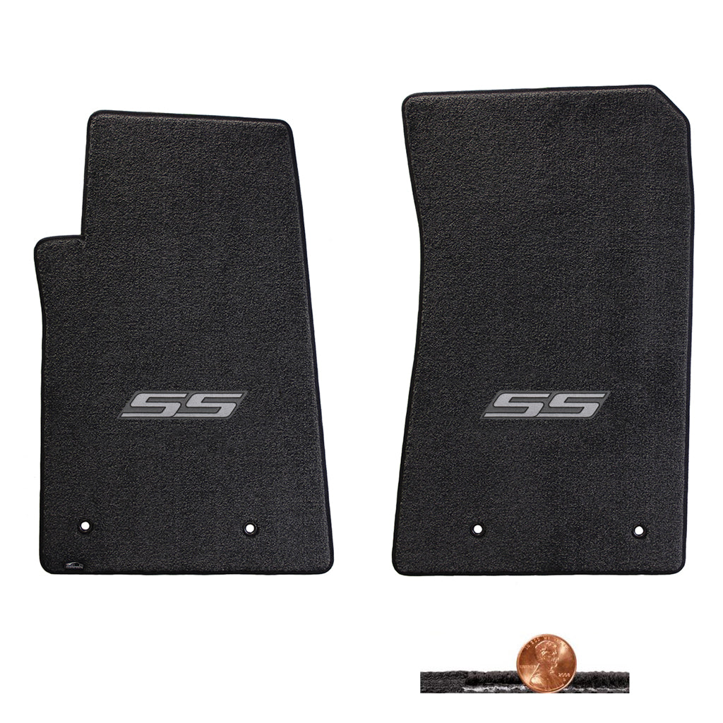 2010-2015 Chevy Camaro Ebony 2pc Classic Loop Front Floor Mats - Silver SS Logo