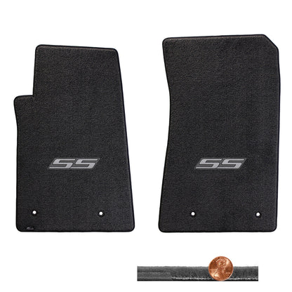 2010-2015 Camaro Velourtex 2pc Ebony Floor Mats - Silver SS Logo