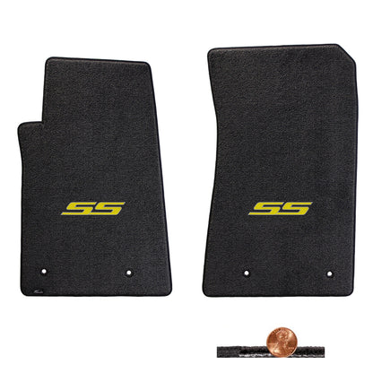 2010-2015 Chevy Camaro Ebony 2pc Classic Loop Front Floor Mats - Yellow SS Logo