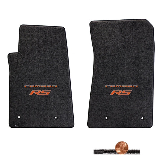 2010-2015 Camaro Classic Loop 2pc Ebony Floor Mats - Orange Camaro RS Logos