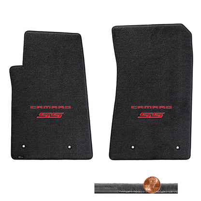 2010-2015 Chevy Camaro SS Ebony Black 2pc Velourtex Floor Lloyd Mats - Red Logos
