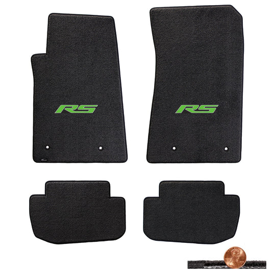 2010-2015 Camaro 4pc Ebony Classic Loop Floor Mats - Green RS Logo On Fronts