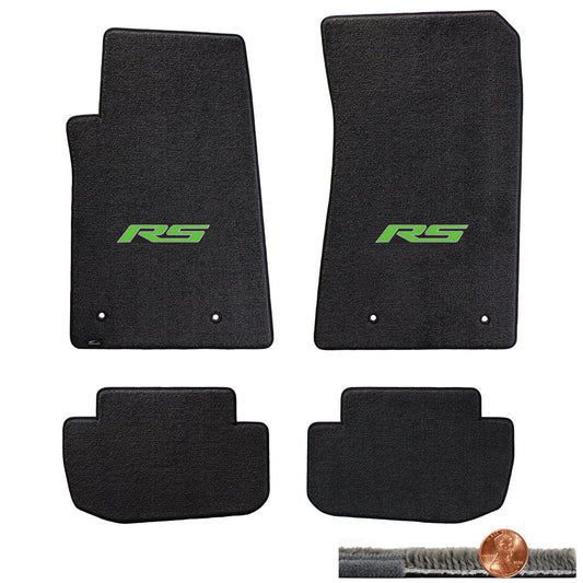 2010-2015 Camaro 4pc Ebony Black Ultimat Floor Mats - Green RS Logo On Fronts