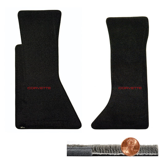 1984-1990 C4 Corvette Black 2pc Ultimat Floor Lloyd Mats Set - Red CORVETTE Logo