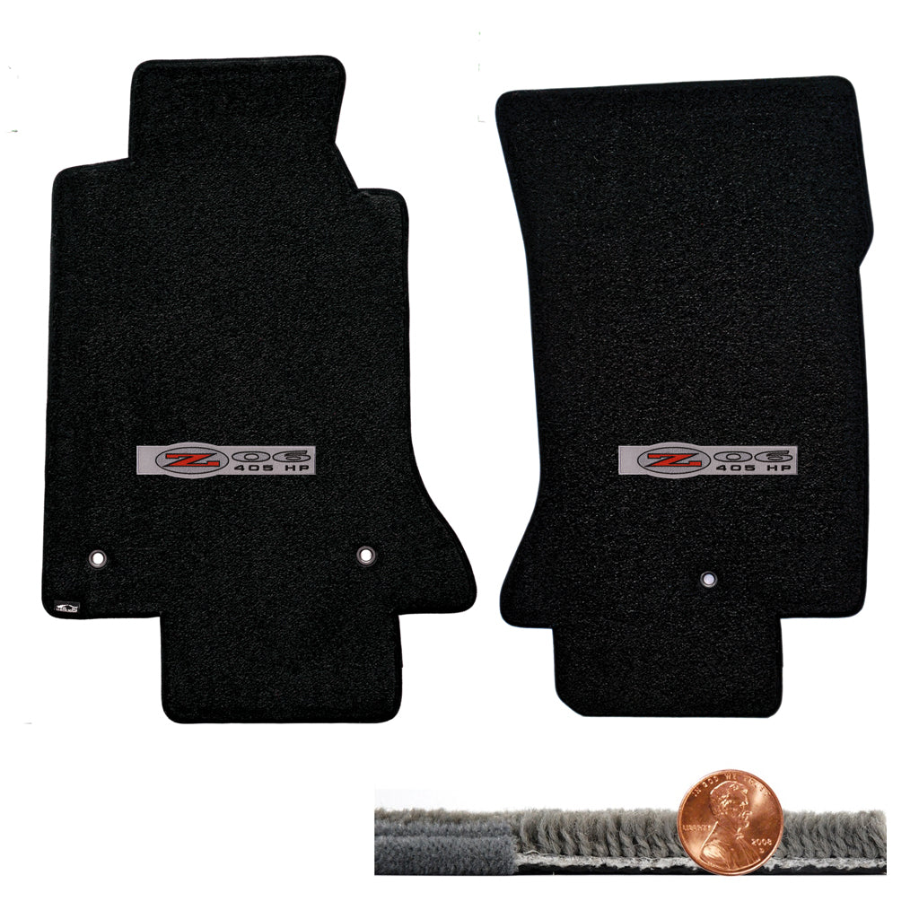 1997-2004 C5 Corvette Black 2pc Ultimat Floor Mats Set - Silver Z06 405 HP Logos