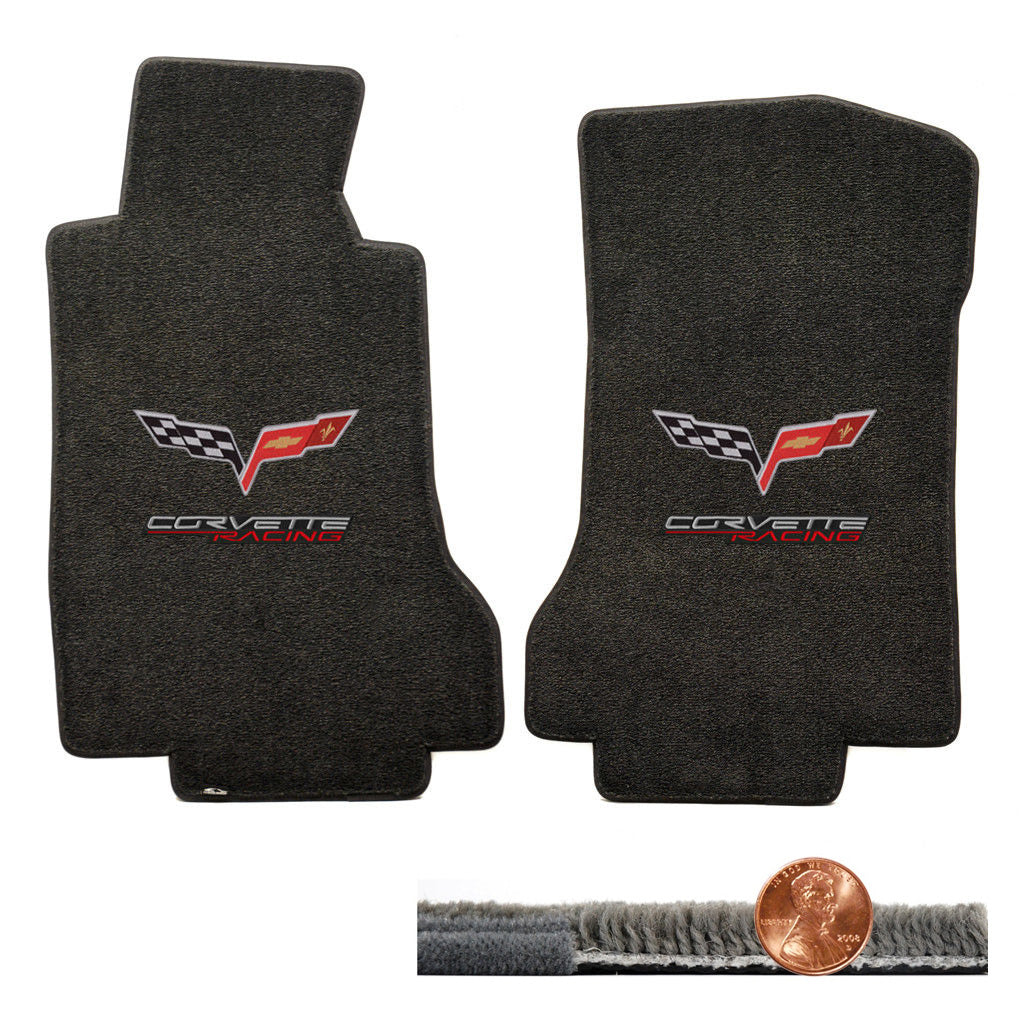 2005 2006 C6 Corvette Ebony Ultimat Floor Mats - Crossed Flags & Racing Logos