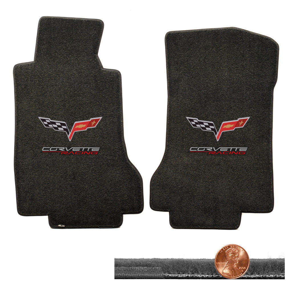 2005 2006 C6 Corvette Ebony Black Velourtex Floor Mats - Flags & Racing Logos