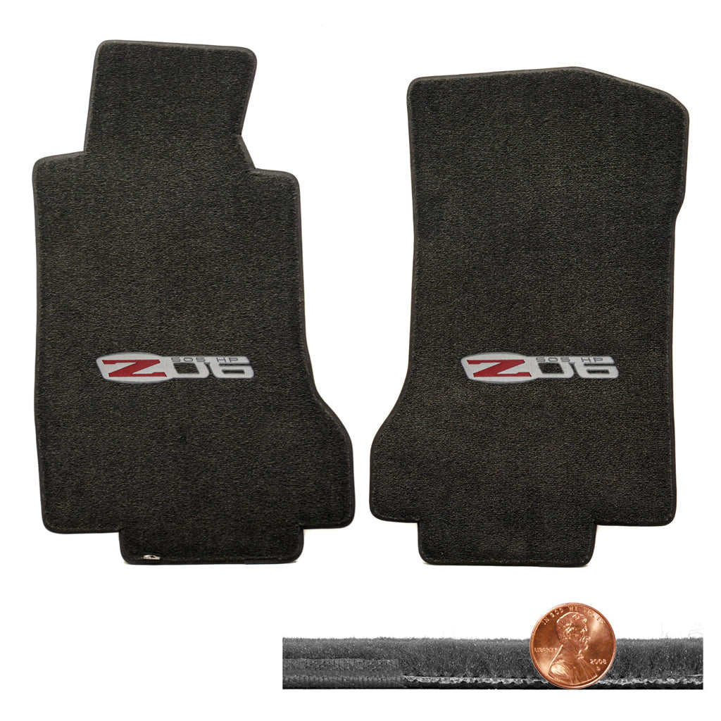 2005 2006 C6 Corvette Ebony Black 2pc Velourtex Floor Mats Set - Z06 Logos