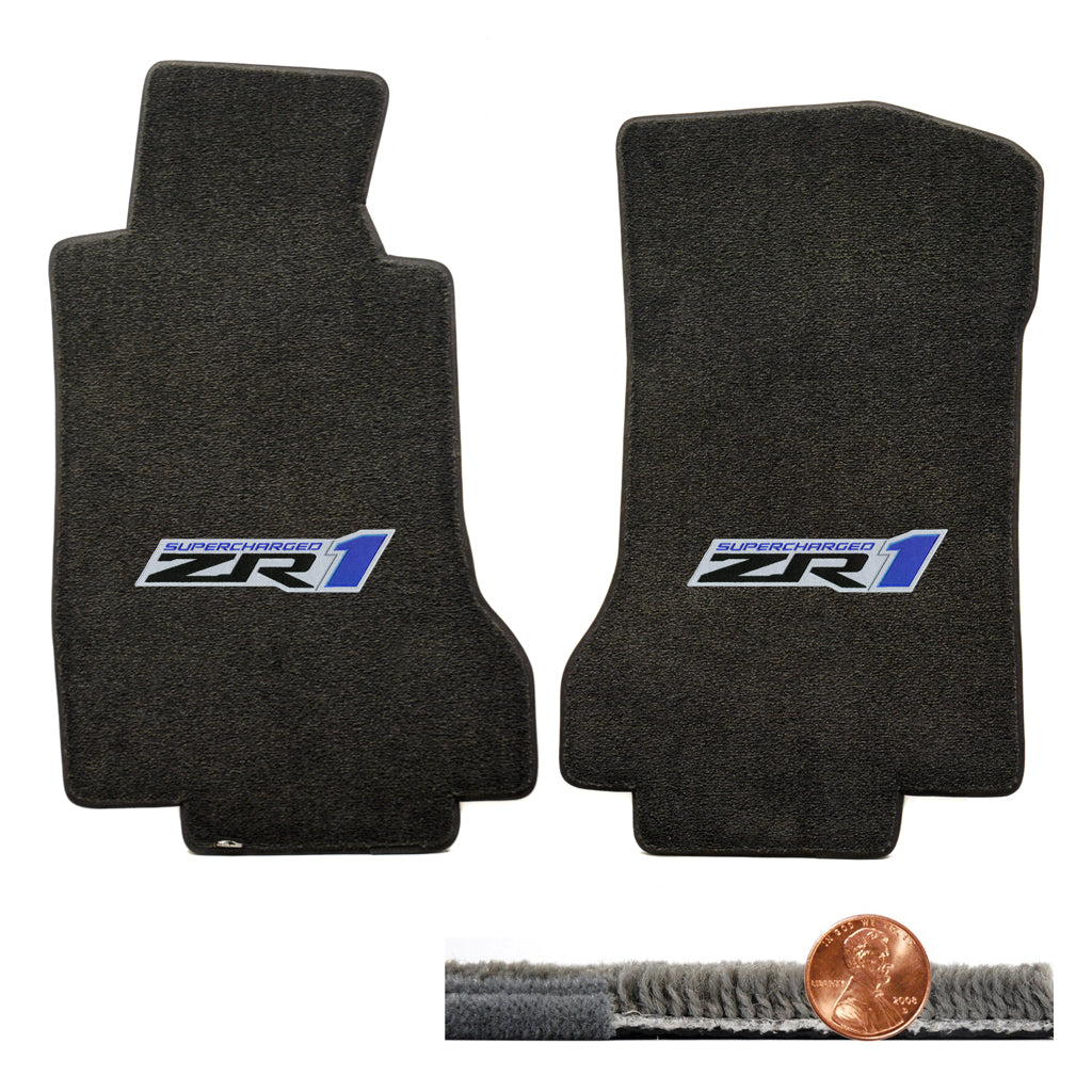 2005 2006 C6 Corvette Ebony Black 2pc Ultimat Floor Mats Set - ZR1 ZR-1 Logos