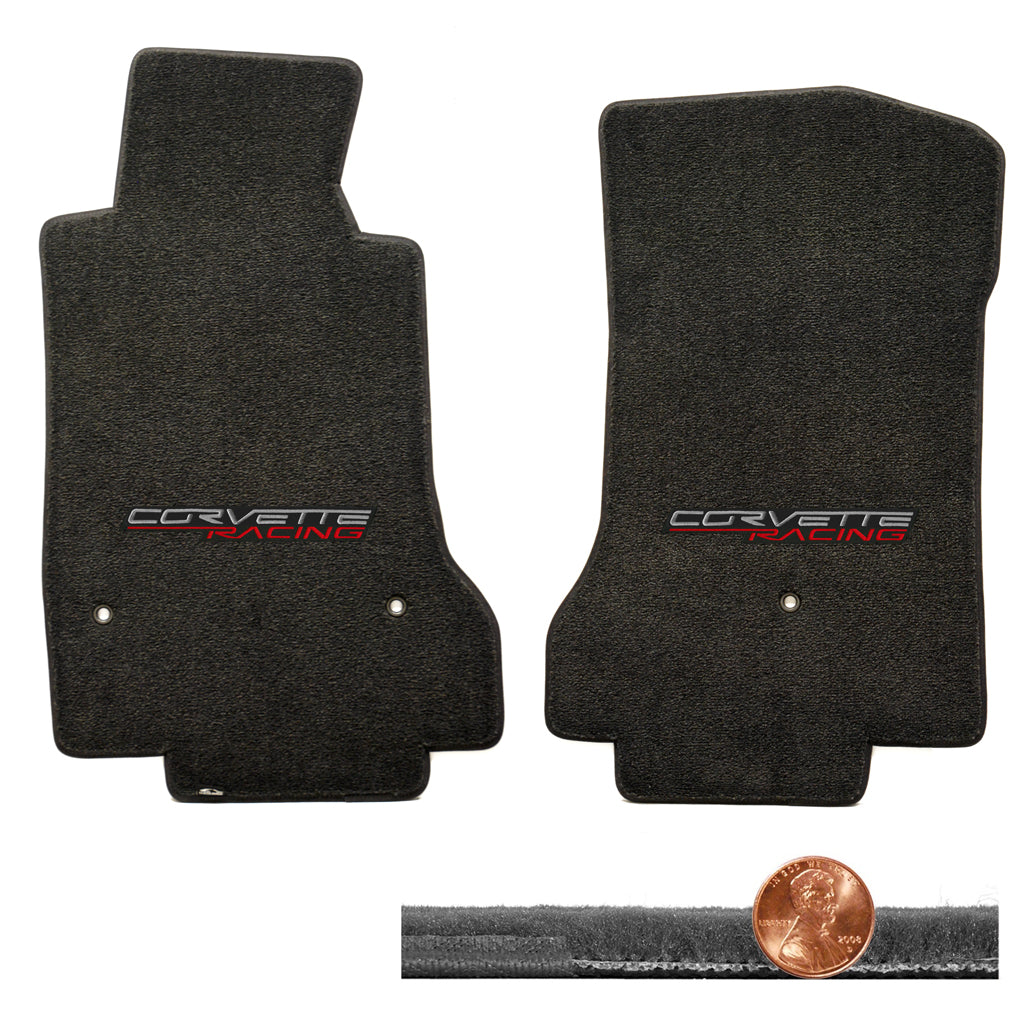 2008-2012 C6 Corvette Ebony Black Velourtex Floor Mats - CORVETTE RACING Logos