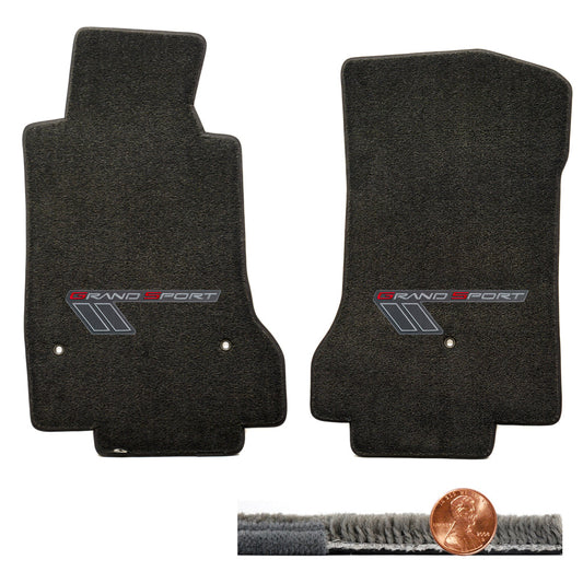 2008-12 C6 Corvette Ebony Black Ultimat Floor Mats - Gray Grey Grand Sport Logos