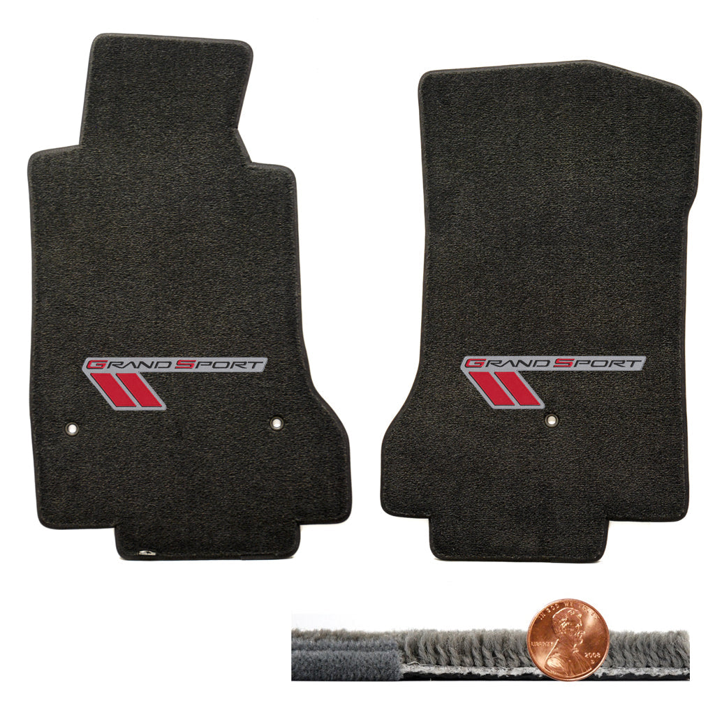 2008-2012 C6 Corvette Ebony Black Ultimat Floor Mats - Silver Grand Sport Logos