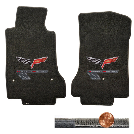 2008-12 C6 Corvette Ebony Ultimat Floor Mats - Flags & Gray Grand Sport Logos