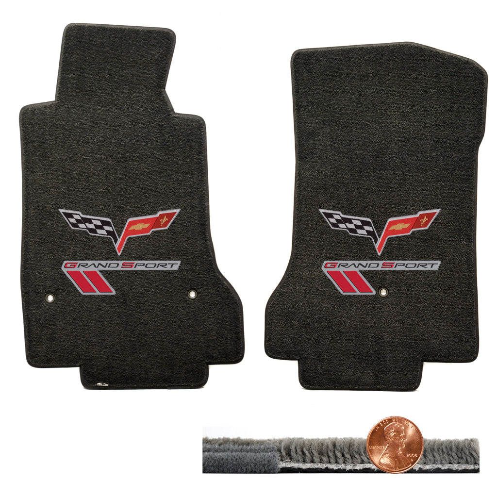 2008-12 C6 Corvette Ebony Ultimat Floor Mats - Flags & Silver Grand Sport Logos