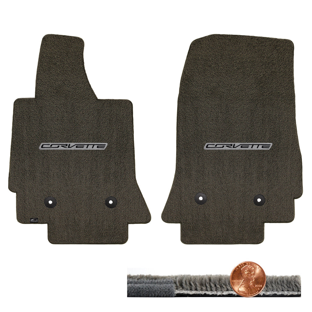 C7 Corvette Brownstone Brown 2pc Ultimat Front Floor Mats Set - CORVETTE Logos