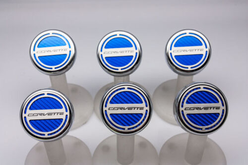 Corvette C7 Z06 & Z51 Manual 6pc Engine Cap Cover Set - Blue Corvette Name Logo