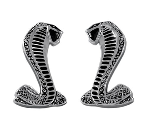 Ford Mustang Cobra Snake Fender Side Emblems in Black & Chrome Silver - Pair