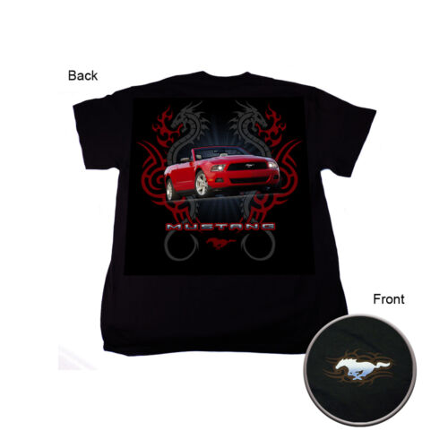 Mustang Black T-Shirt w/ Running Horse Flames & Dragons Design