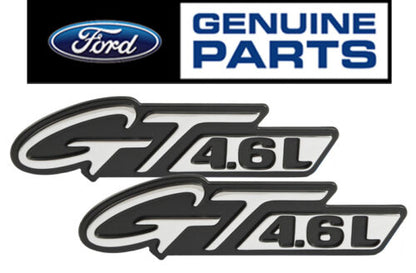 1996-1998 Mustang OEM Genuine Ford "GT 4.6L" Chrome Fender Side Emblems - Pair