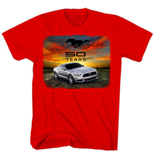 2015-2023 Mustang 50th Anniversary Fifty Years Men's Mustang Sunset T-Shirt Red