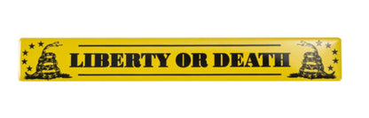 Liberty or Death Gadsden Flag 5 3/4" x 3/4" Yellow & Black Aluminum Metal Emblem