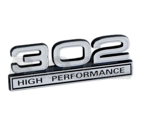 Ford Truck, Mustang White & Chrome 302 High Performance Fender Emblem 4" x 1.5"