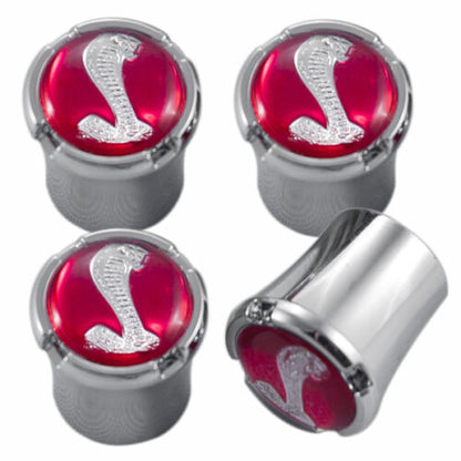 Ford Mustang Chrome & Red Cobra Snake Logo Valve Stem Caps