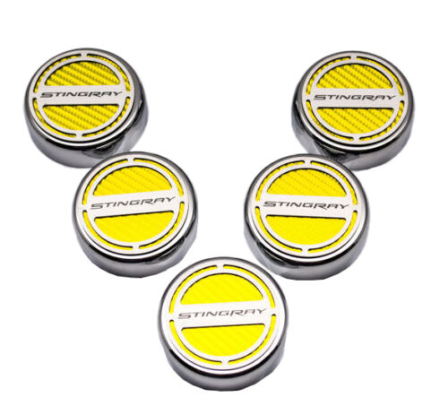 C7 Corvette Automatic 5pc Engine Cap Cover Set - Yellow w/ Stingray Letters Logo