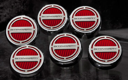 C7 Corvette Manual 6pc Engine Cap Cover Set - Red w/ Stingray Name Letters Logo