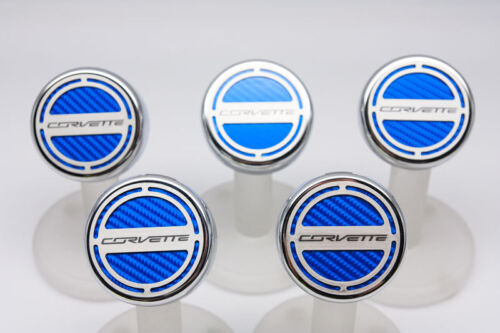 C7 Corvette Automatic 5pc Engine Cap Cover Set - Blue w/ Corvette Name Logo