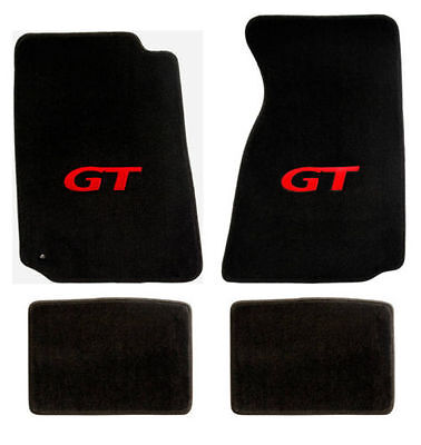 1994-2004 Ford Mustang 4pc Black Front & Rear Floor Mat Set - Red GT Emblem Logo