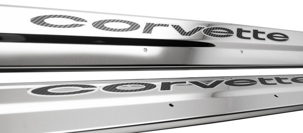 1978-1982 Chevy C3 Corvette Door Sills Polished Stainless Steel with Vinyl Inlay
