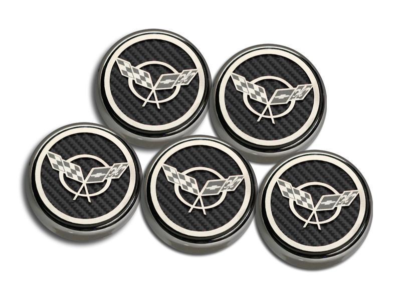 1997-2004 C5 Corvette Fluid Cap Covers "Crossed Flags" Logo 5 PC Set Auto Trans