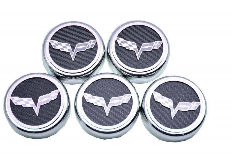 2005-2013 C6 Corvette Fluid Cap Cover Set Carbon Fiber Inlay 5 Piece Set