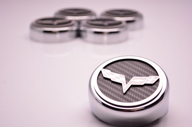 2005-2013 C6 Corvette Fluid Cap Cover Set Carbon Fiber Inlay 5 Piece Set