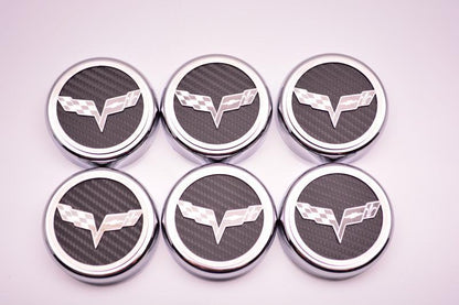 2005-2013 C6 Corvette Fluid Cap Cover Set Carbon Fiber Inlay 6 Piece Set Manual