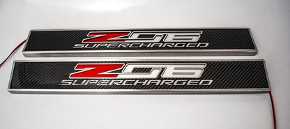 2014-2019 Chevy C7 Corvette Light Up Z06 Supercharged Door Sill w/ Carbon Fiber