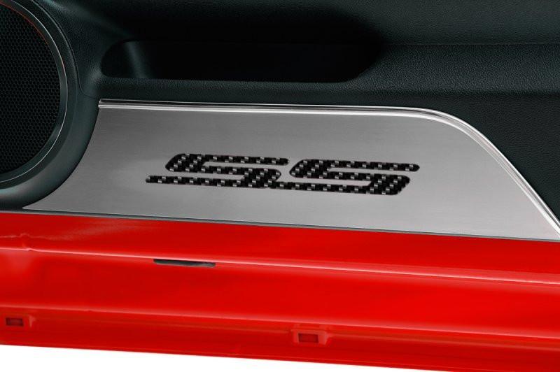 2010-2015 Chevy Camaro SS Door Panel Kick Plates w/ Carbon Fiber SS Inlay 2 Pc