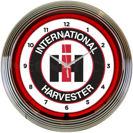 International Harvester Red Neon Light Up Garage Man Cave Wall Clock