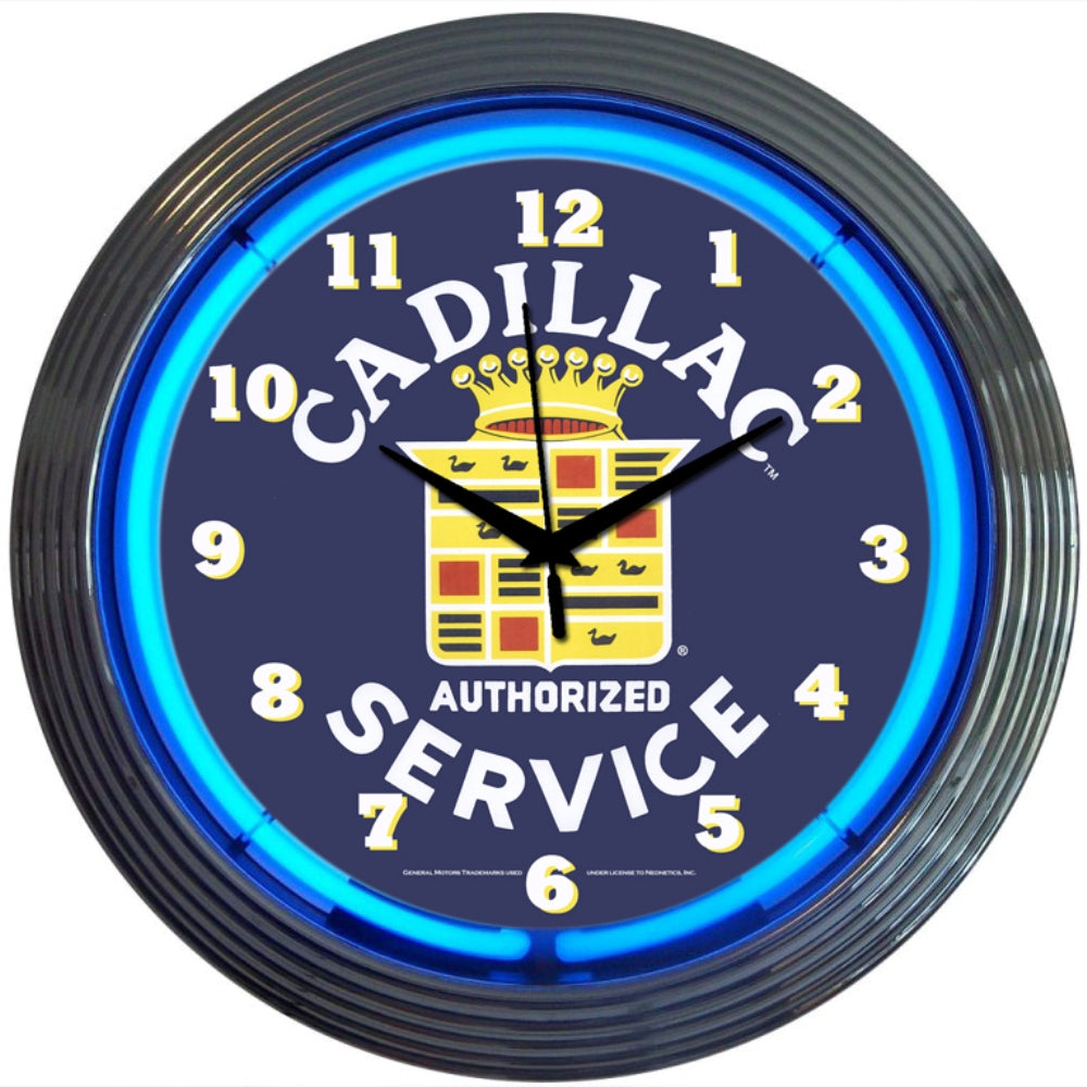 Cadillac Service Blue Neon Light Up Garage Man Cave Wall Clock