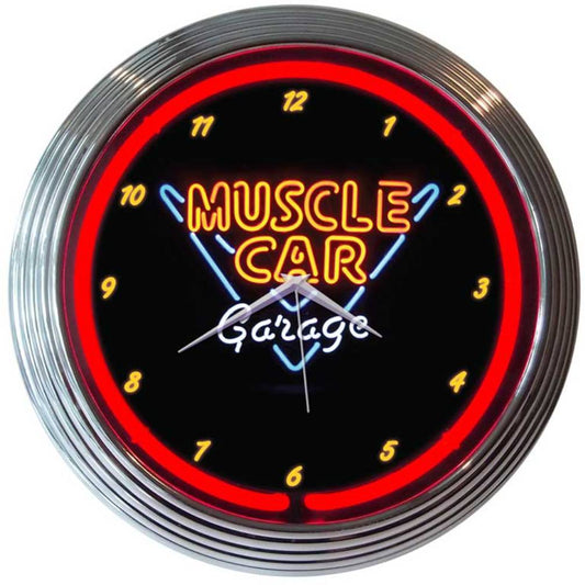 Muscle Car Garage Red Neon Light Up Man Cave Wall Clock