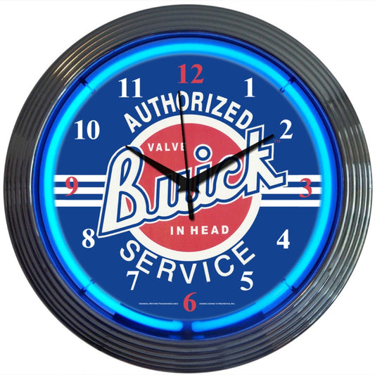 Buick Authorized Service Blue Neon Light Up Garage Man Cave Wall Clock