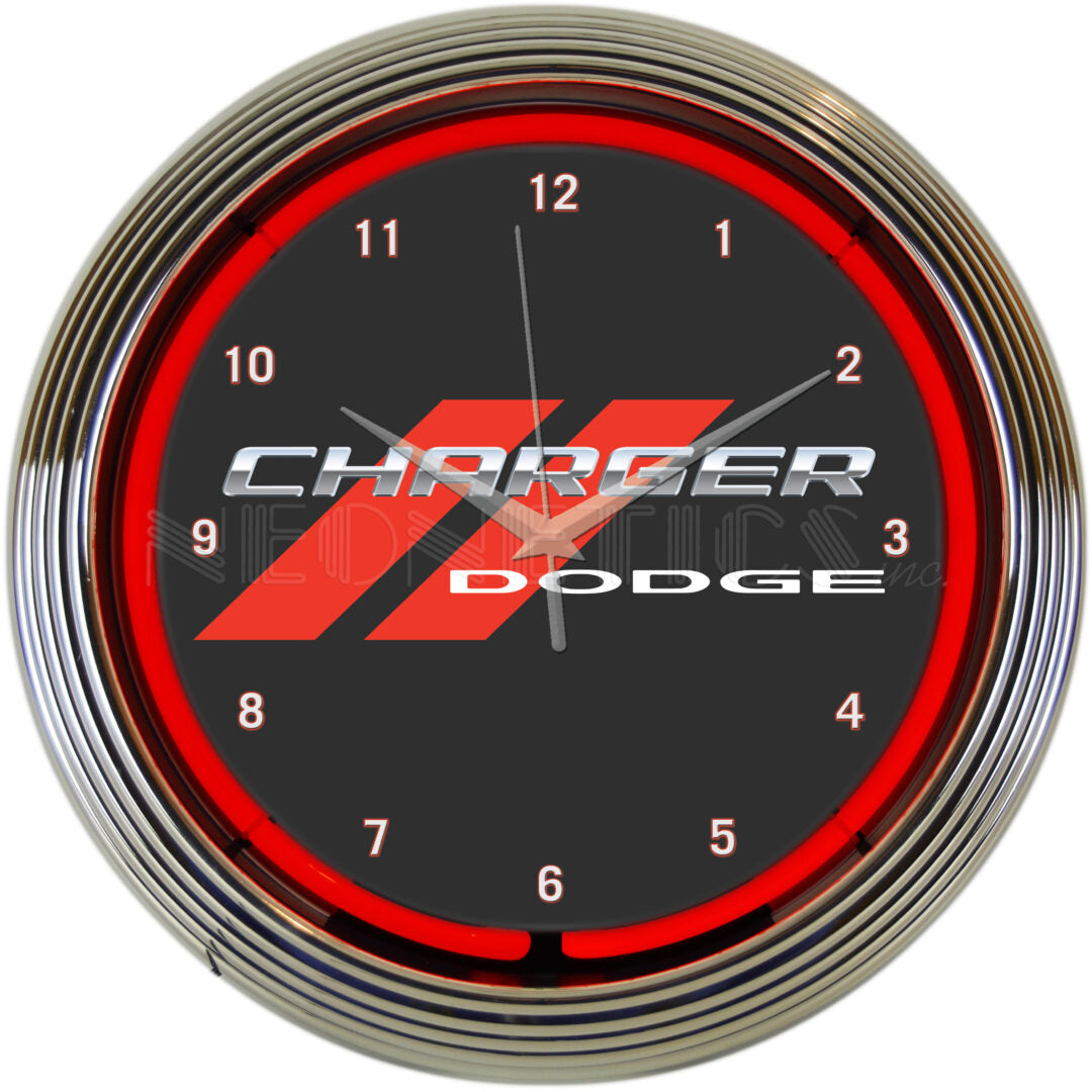 Dodge Charger Red Neon Light Up Garage Man Cave Wall Clock